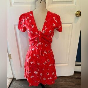 Preloved MIAMI red tie front short dress